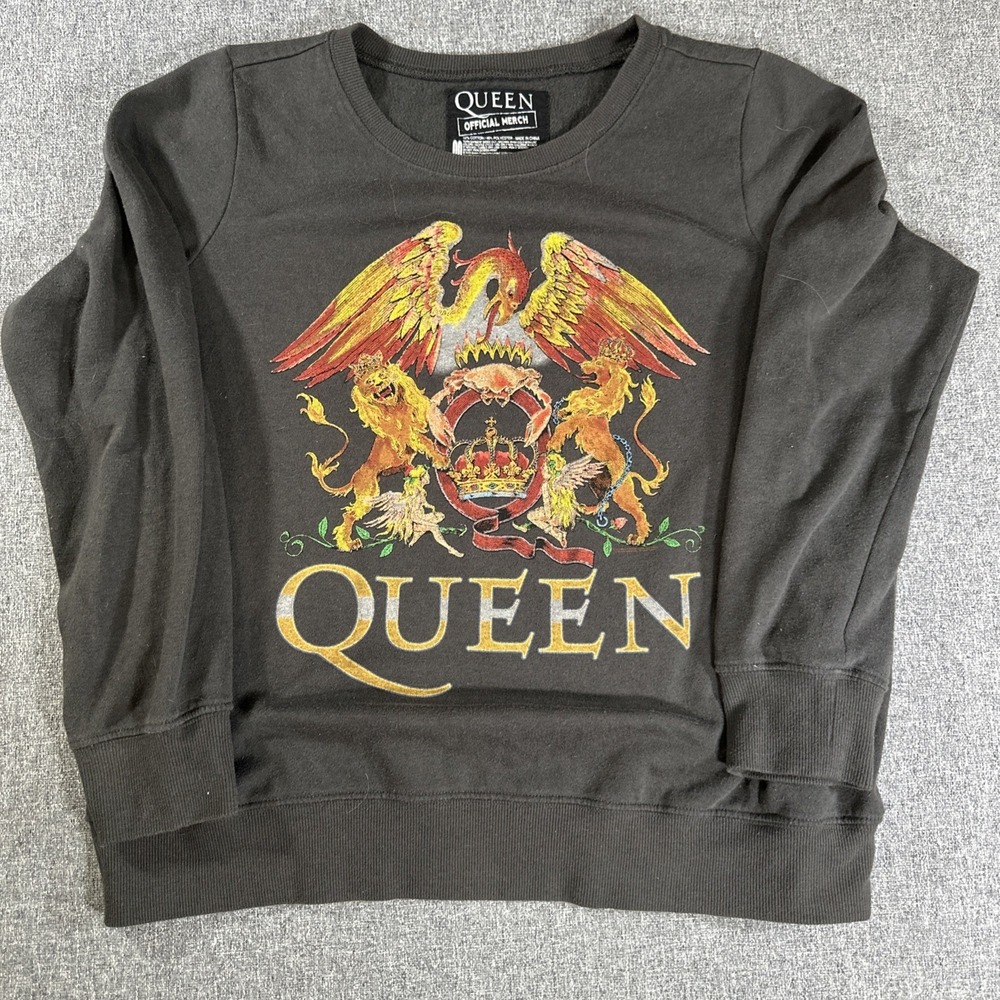 Queen Official Merch Crest Logo Crewneck Sweatshirt Womens Small Black